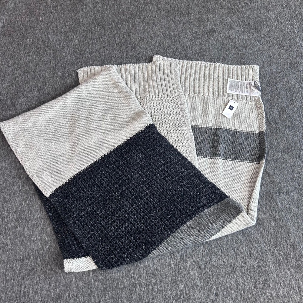 Gap Mens Womens Grey Colorblock Knit Scarf Cotton Blend One Size New